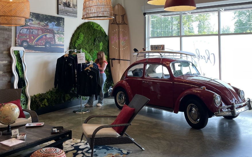 inside Cheeky's with VW Beetle