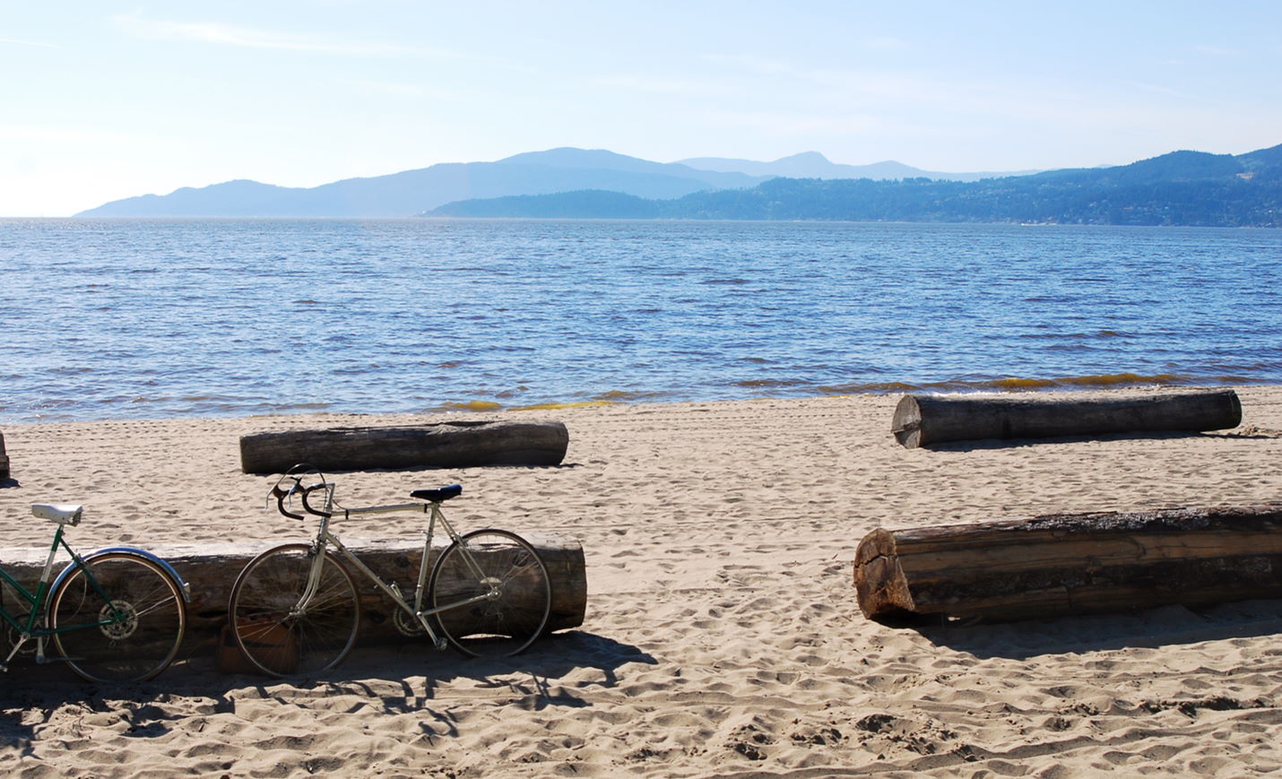 English Bay beach with bikes