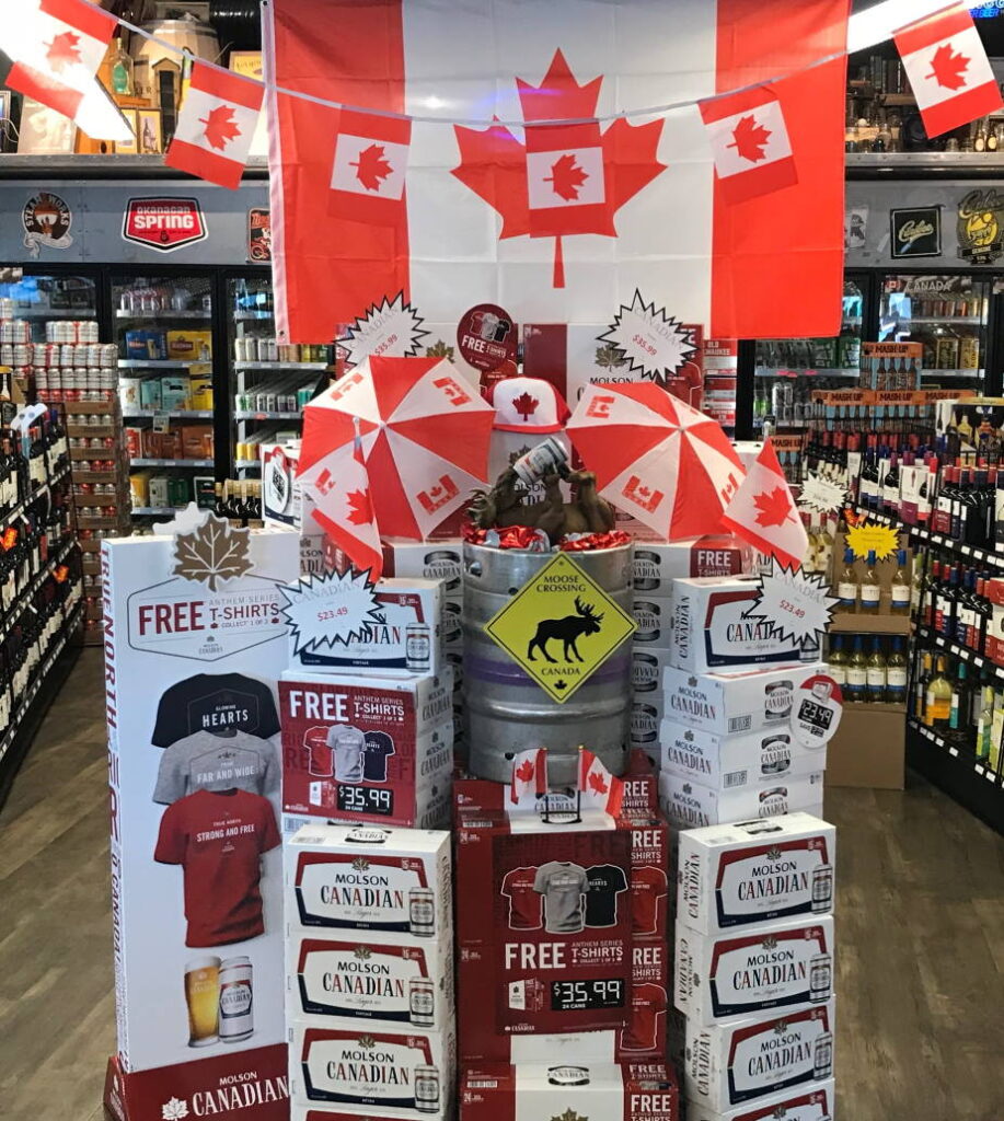 Canadian flags and beer
