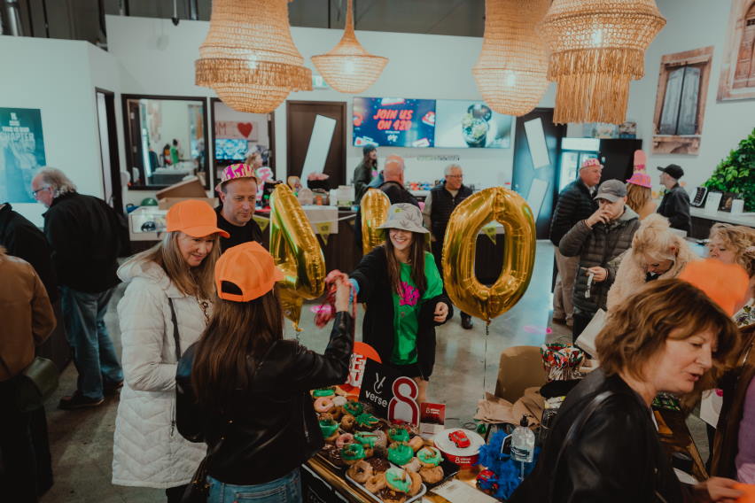 customers wearing orange hats