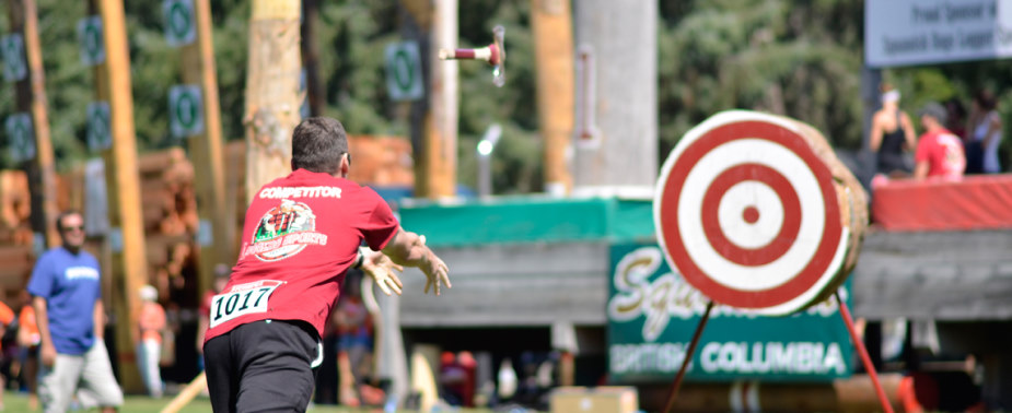 man throwing an axe