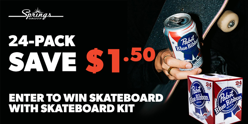 Pabst 24 pack October promo with skateboard
