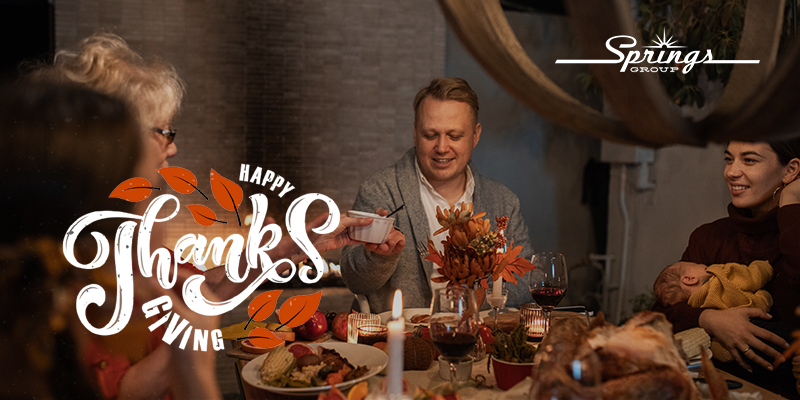 Thanksgiving dinner with text overlay