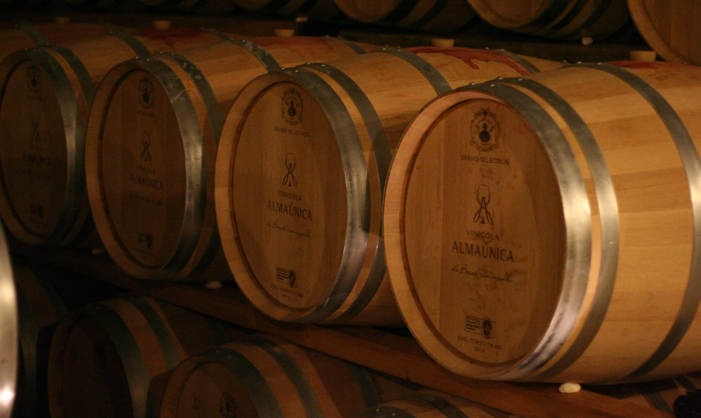 barrels aging in storage