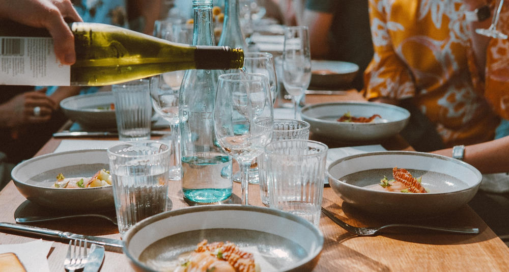 table set with glassware 