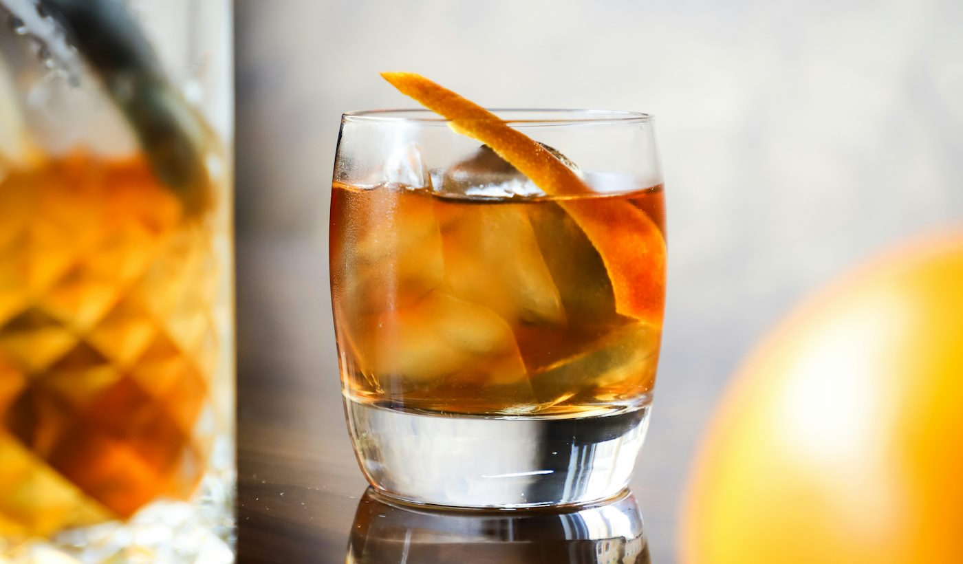 old fashioned with orange garnish