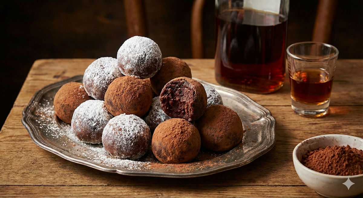 chocolate rum balls on plate