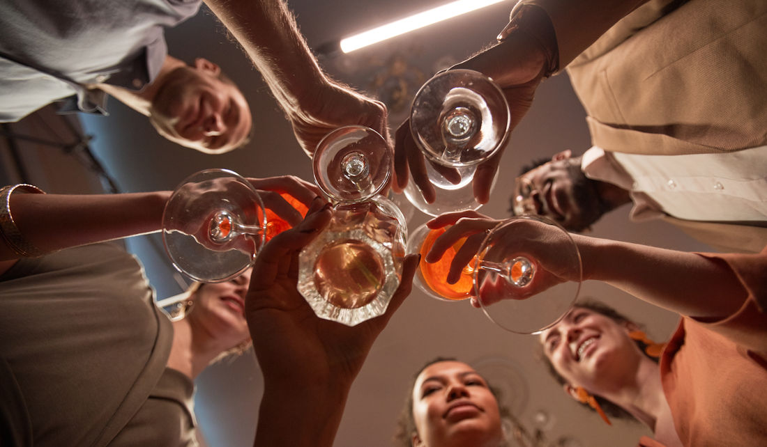 big group of people with drinks