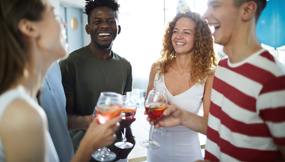 happy friends with drinks